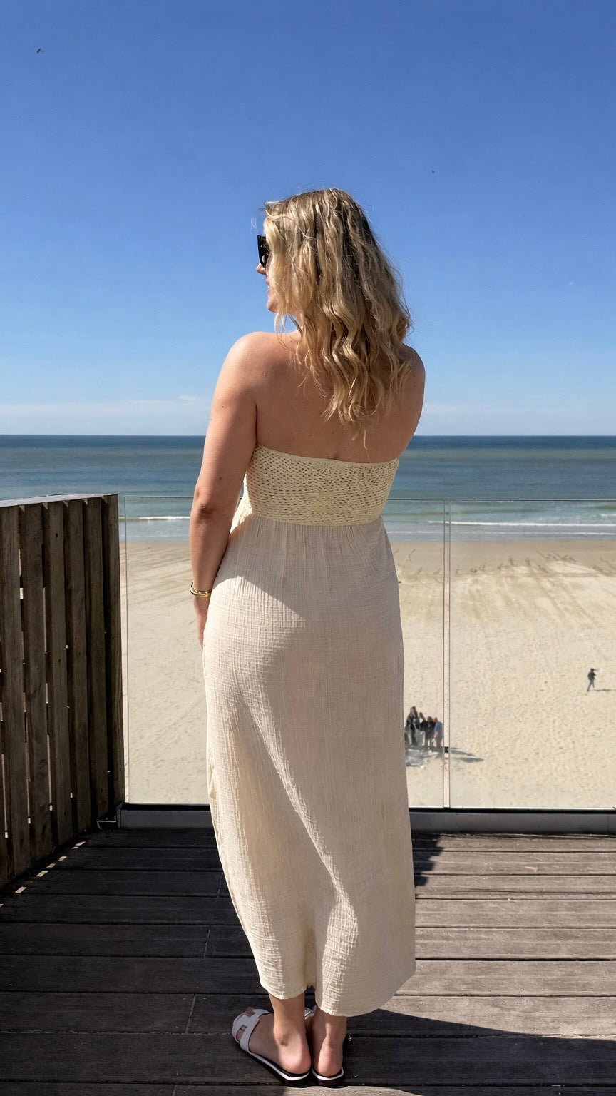 ROBE GAZE DE COTON BEIGE VANILLE - CÉLESTE