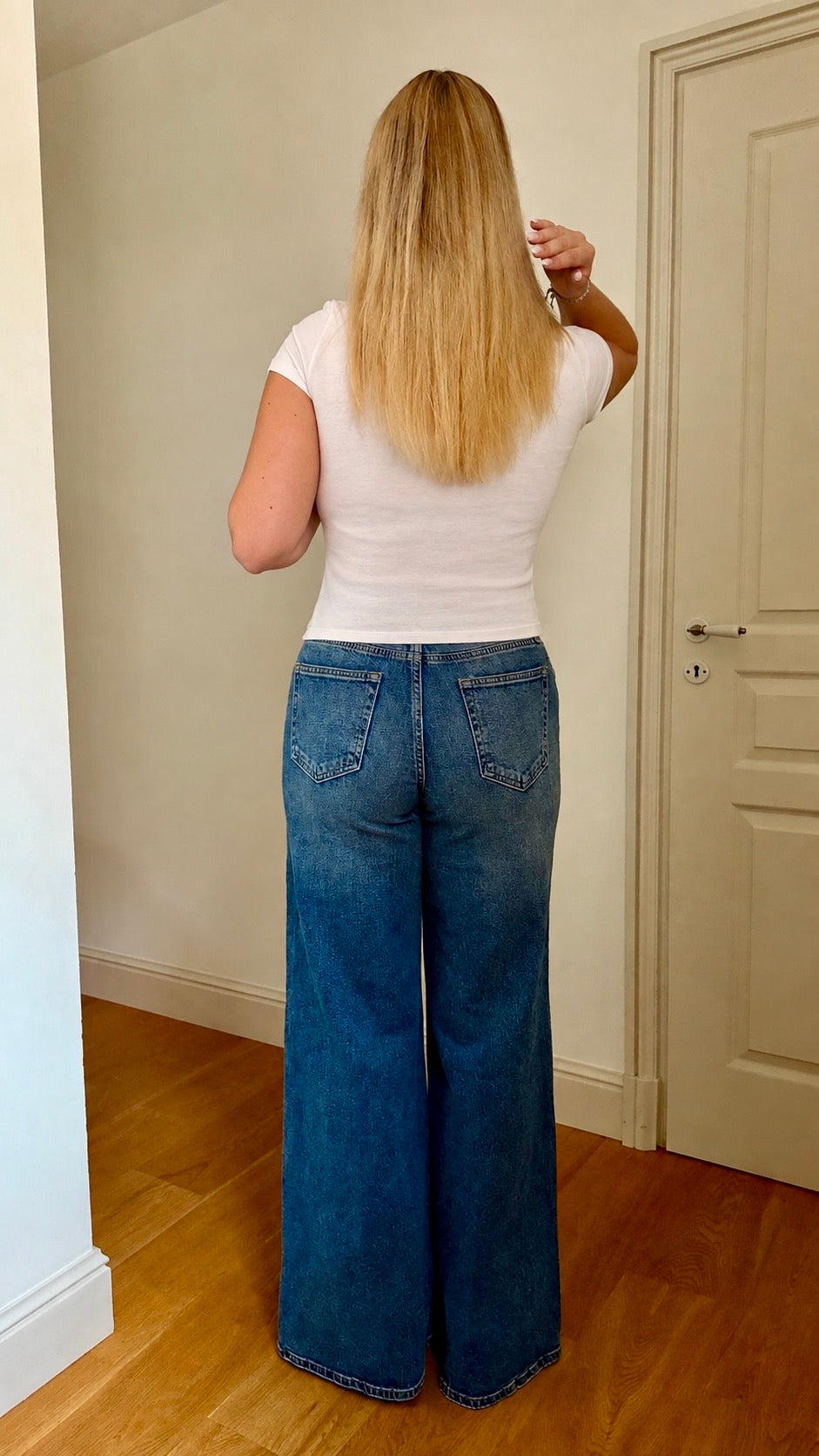 JEAN PALAZZO LARGE À EFFET DOUBLE CEINTURE BLEU - NORA