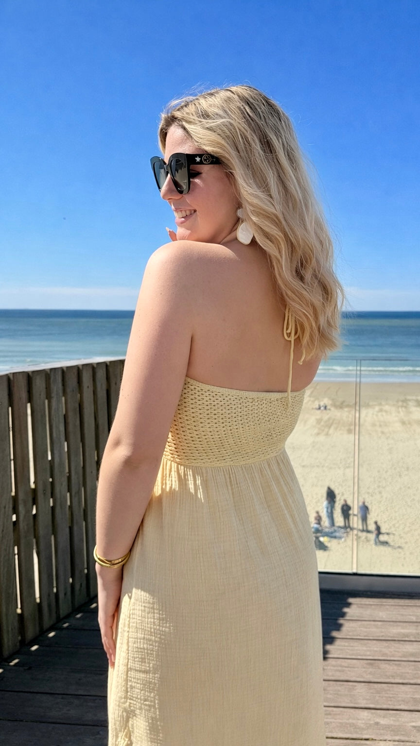 ROBE GAZE DE COTON BEIGE VANILLE - CÉLESTE
