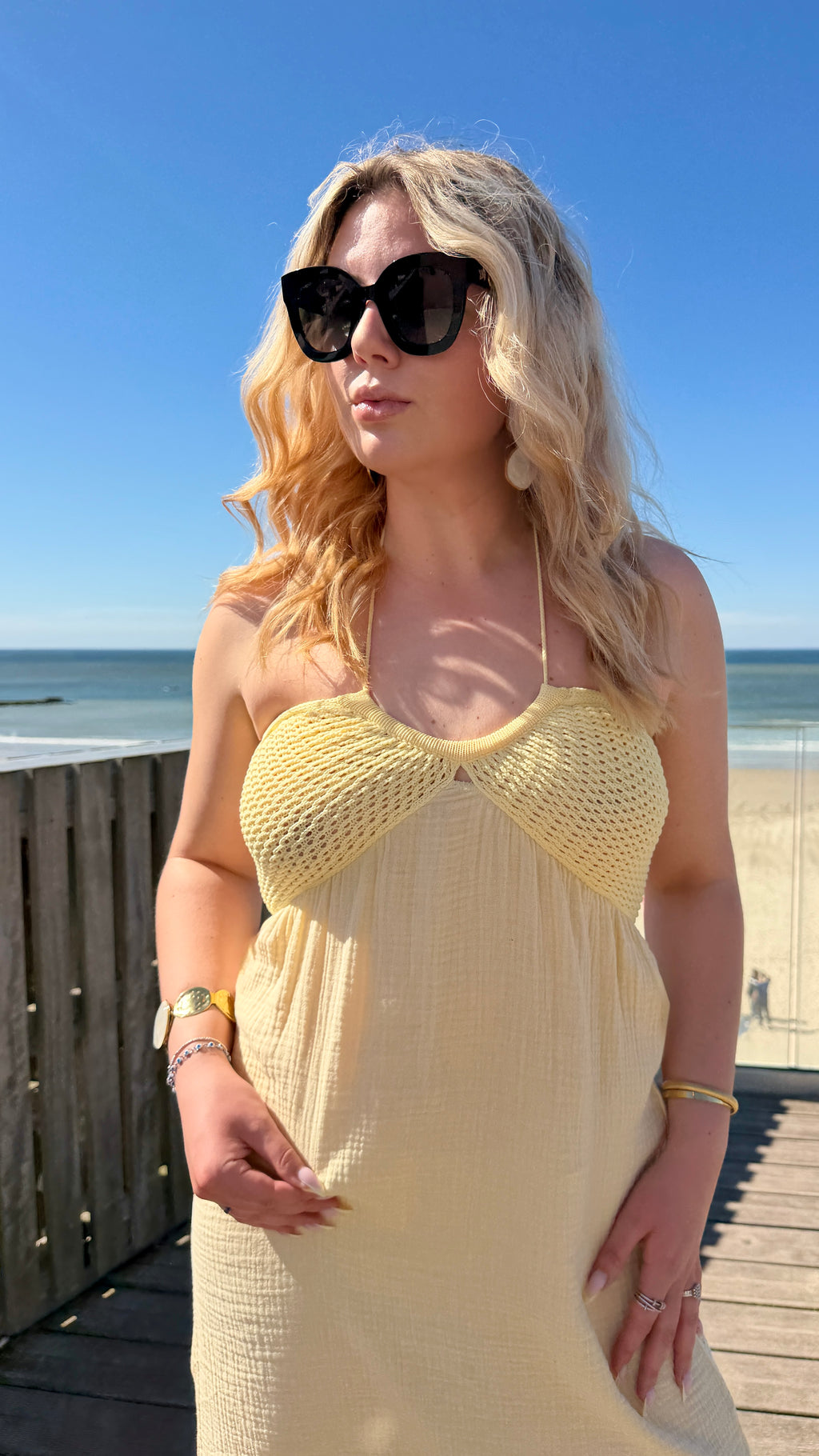 ROBE GAZE DE COTON JAUNE - CÉLESTE