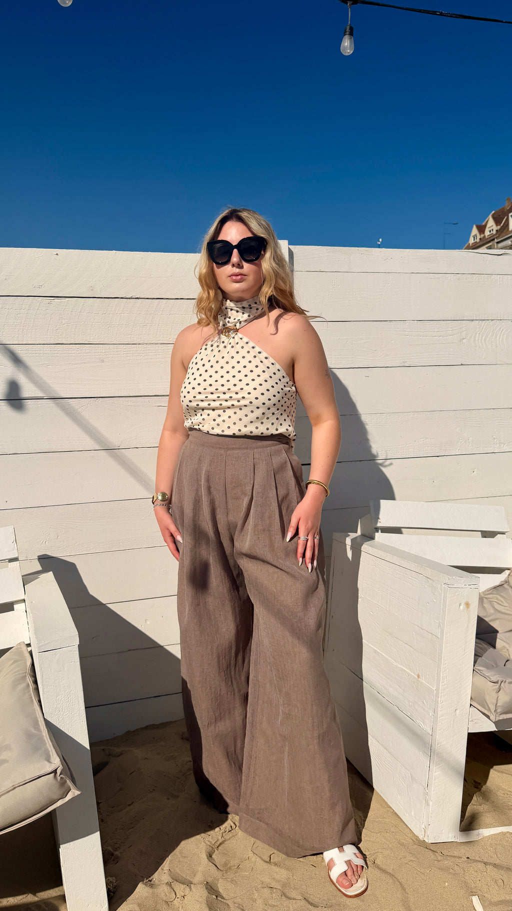 PANTALON À PINCES TAUPE - CARMEN