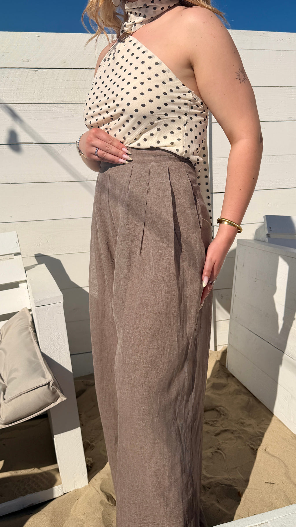 PANTALON À PINCES TAUPE - CARMEN