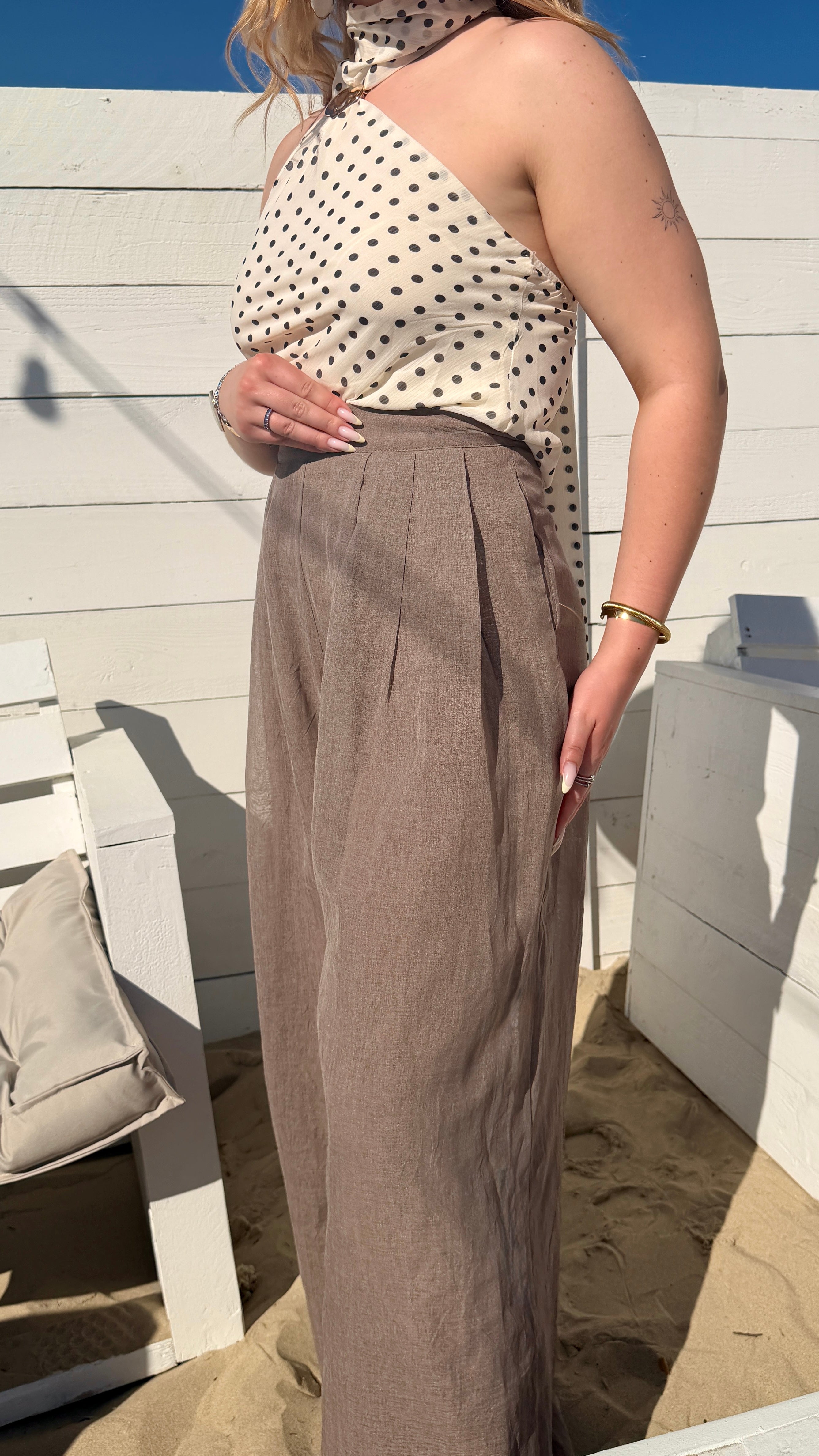 PANTALON À PINCES TAUPE - CARMEN