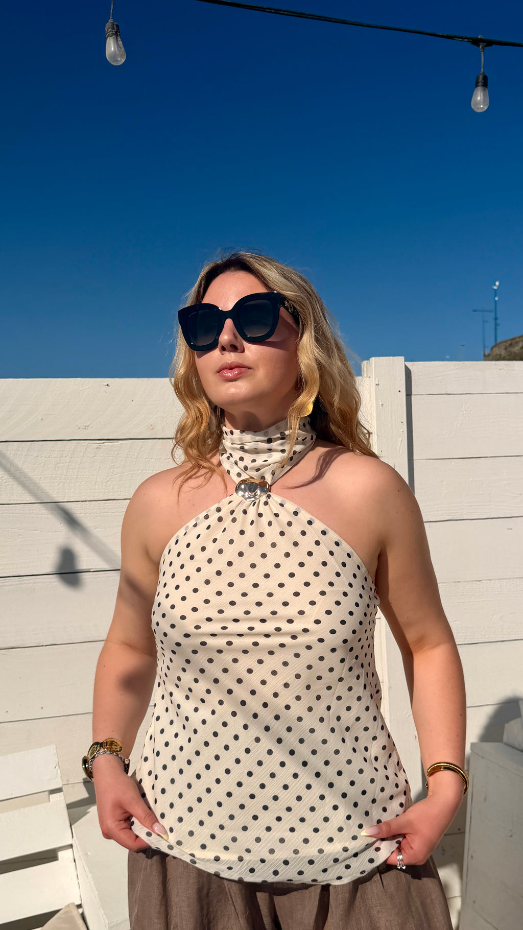 TOP DOS NU À POIS BLANC - BIANCA