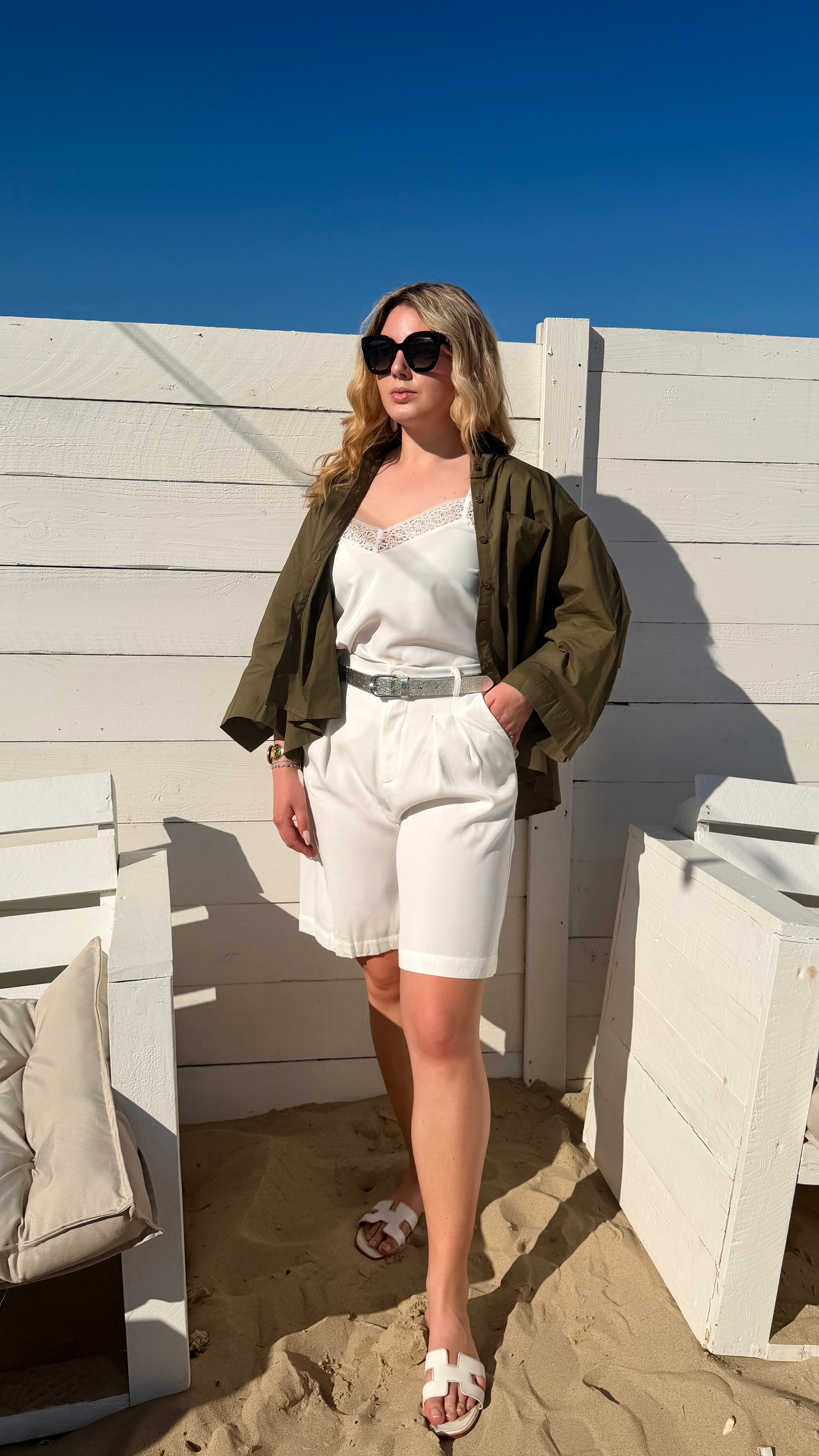 BERMUDA À PINCES BLANC - ANNE