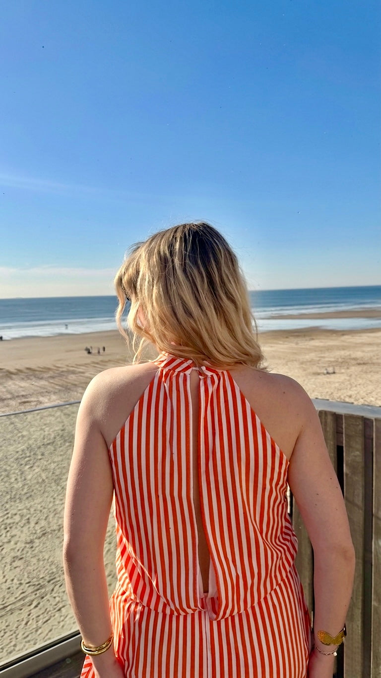 ROBE BOULE RAYÉE ORANGE/BLANCHE - AURA