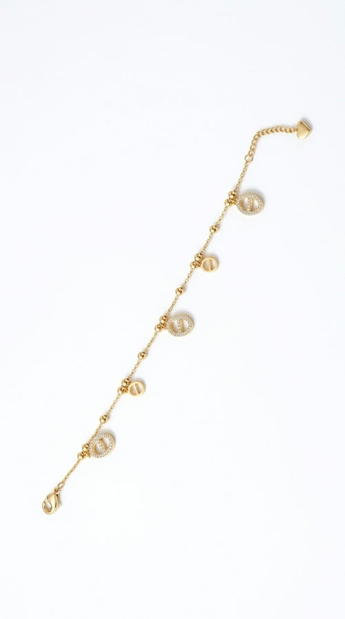BRACELET CHAÎNE À BILLES DORÉ PENDENTIF MAILLE MARINE STRASS - ÉGLANTINE