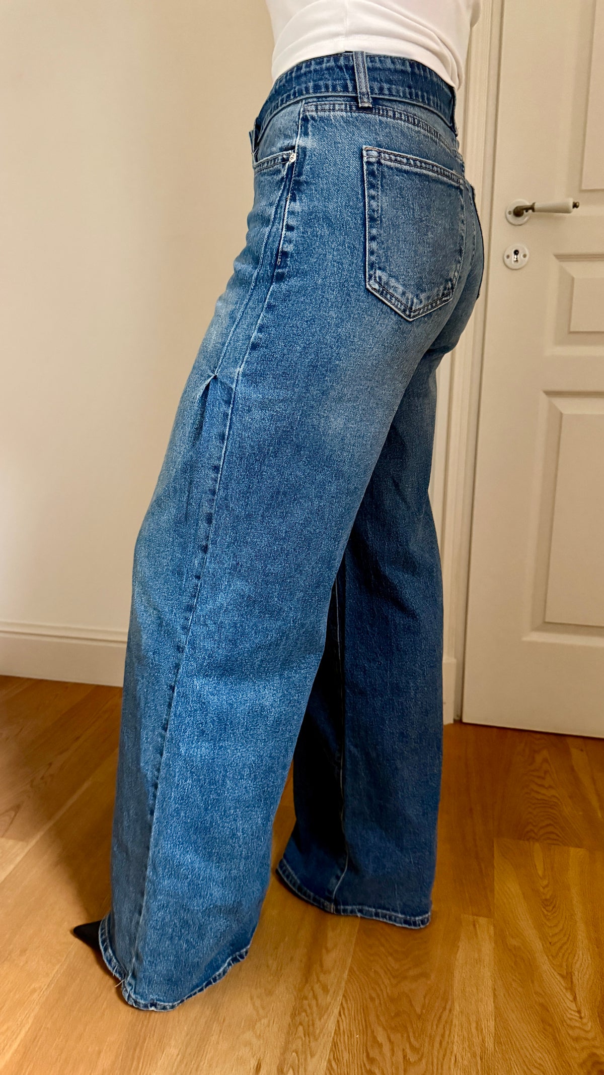 JEAN PALAZZO LARGE À EFFET DOUBLE CEINTURE BLEU - NORA