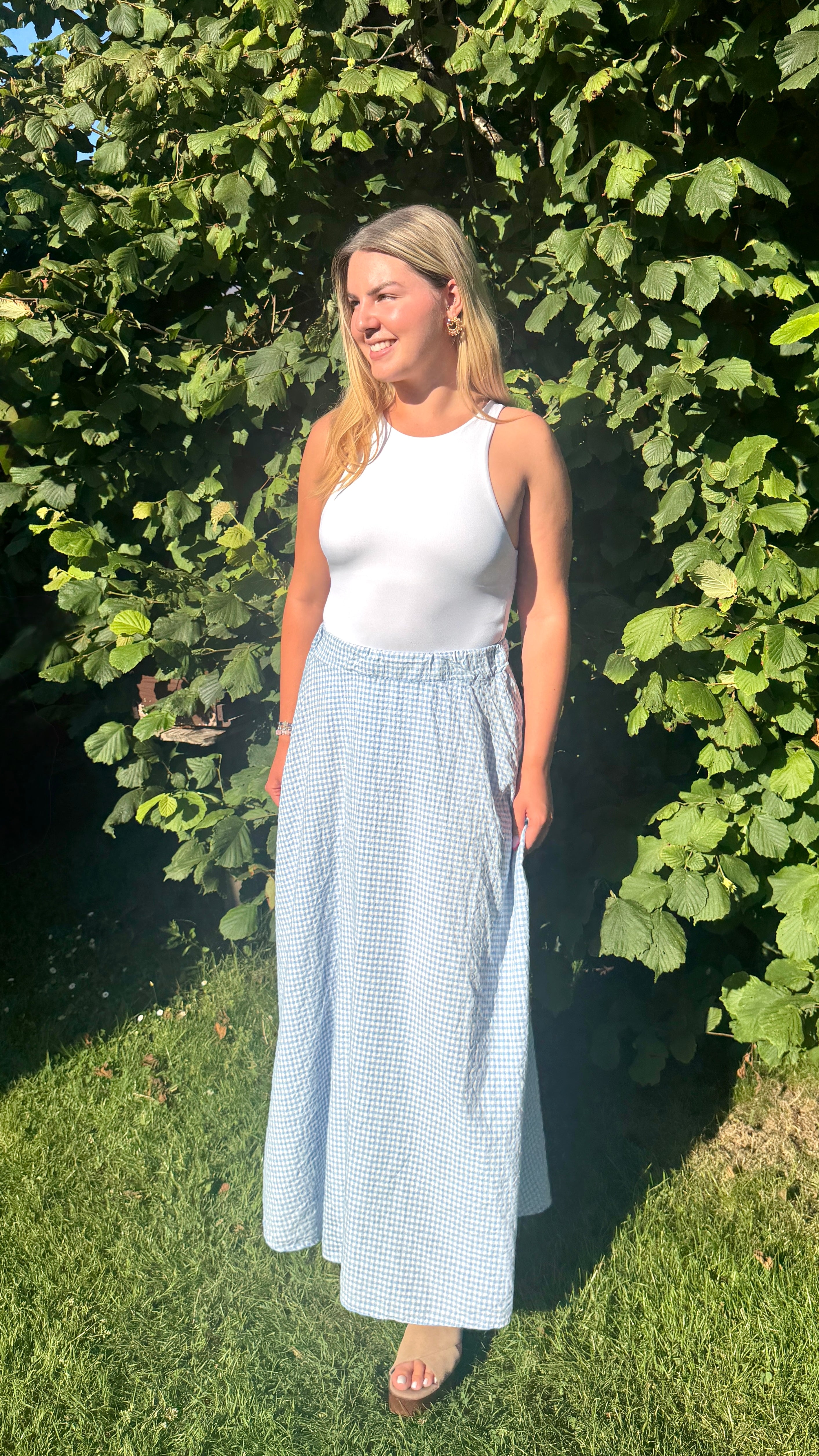 JUPE LONGUE VICHY BLEU - LOU