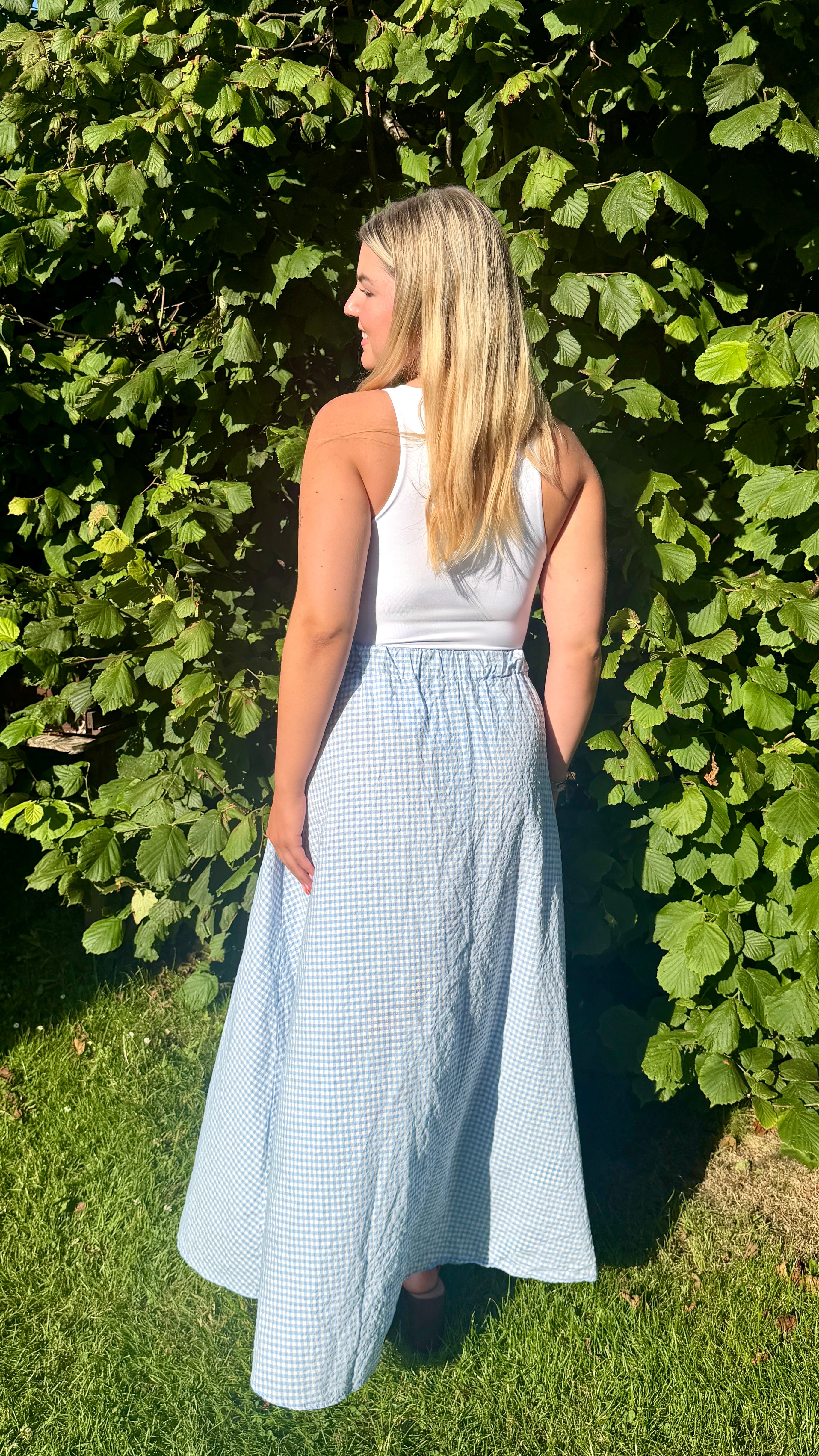 JUPE LONGUE VICHY BLEU - LOU