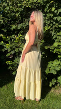 ROBE LONGUE DOS NU RAYÉE JAUNE/BLANC - ÉLIA