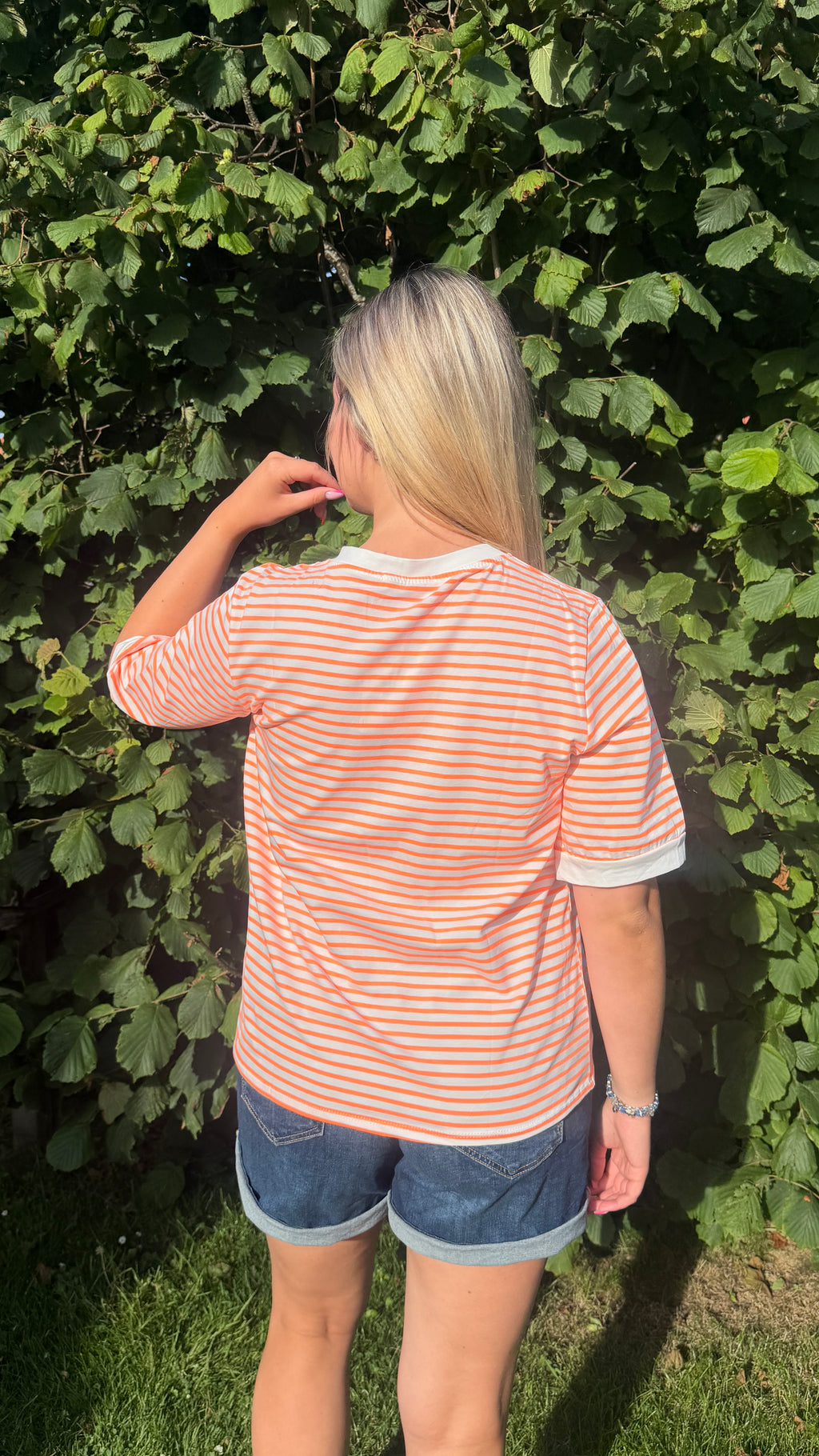 T-SHIRT À RAYURES ORANGE/BLANC - OCÉANE