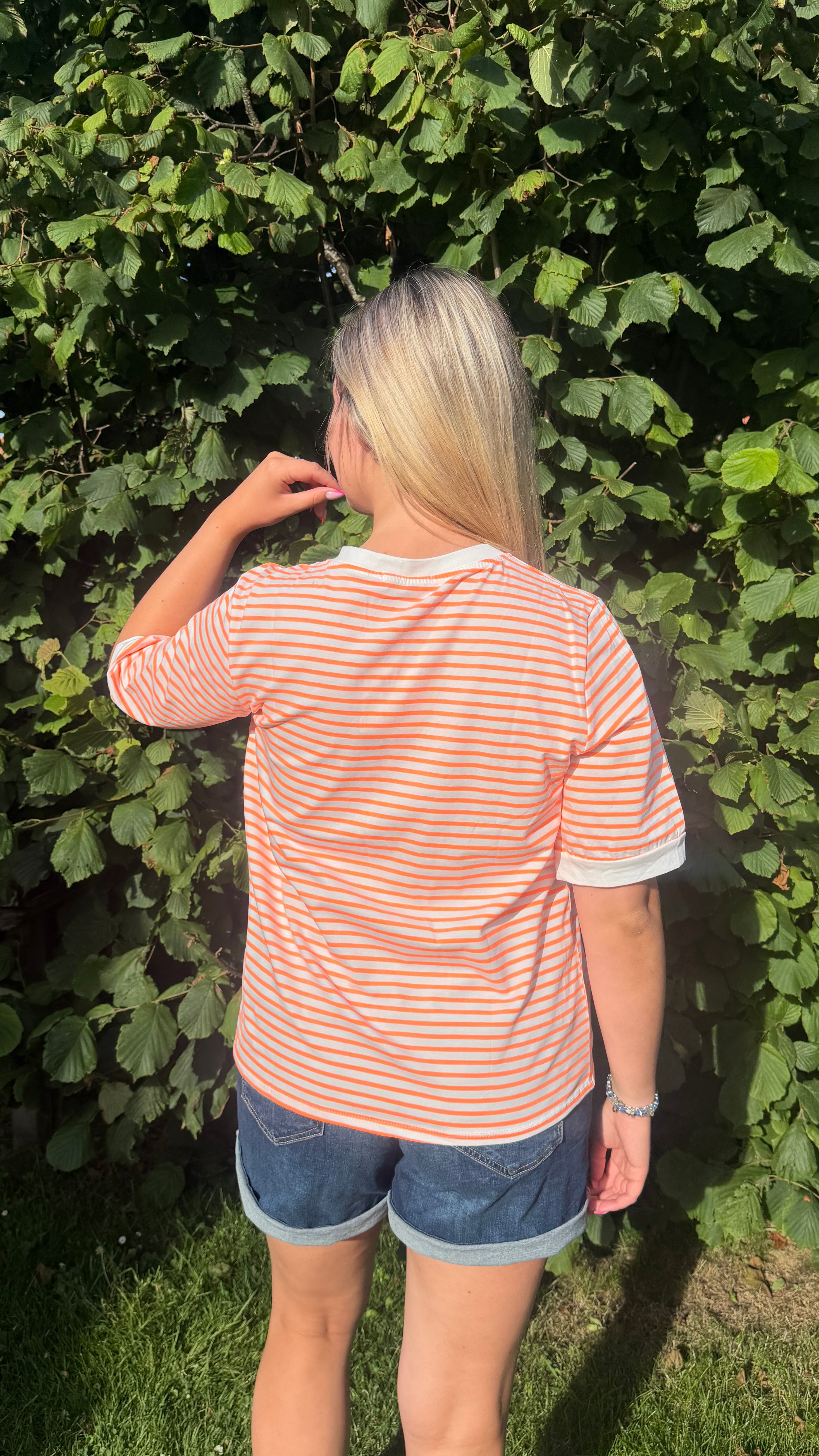 T-SHIRT À RAYURES ORANGE/BLANC - OCÉANE