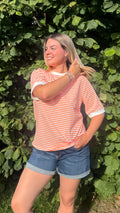 T-SHIRT À RAYURES ORANGE/BLANC - OCÉANE