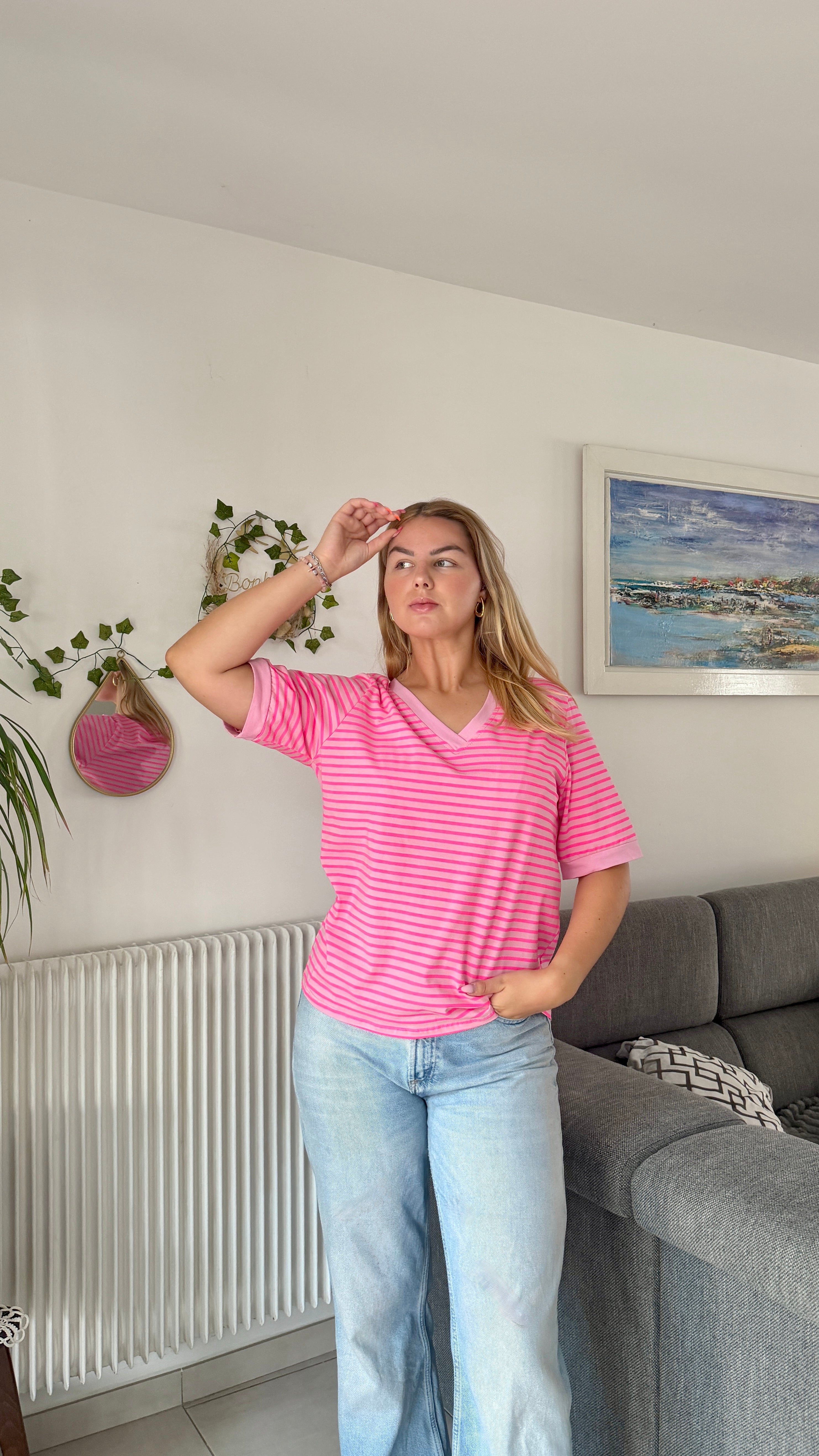 T-SHIRT À RAYURES ROSE/BLANCHE - CHLOÉ